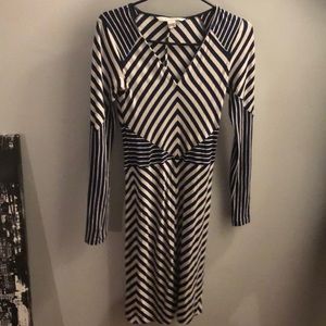 DVF Long Sleeve Jersey Dress Navy White Stripe